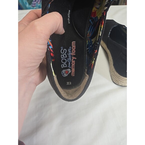 Bobs Skechers Shoes‎ 9 Espadrilles Slip On Comfort Black Tan Fabric Wedge Arch - Picture 9 of 10